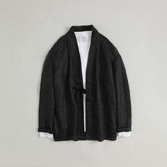 Men's loose cotton kimono, retro casual cotton jacket