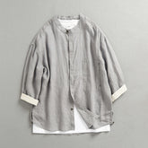 100% linen shirt, stand up collar casual loose oversized linen shirt, men's summer linen shirt
