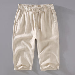 Men's summer cotton linen shorts, elastic waist cotton linen shorts