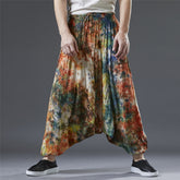 Men's cotton linen harem pants, elasticated waistband vintage cotton linen trousers