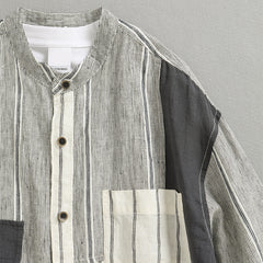 Men's patchwork linen shirt, casual loose oversize linen shirt, summer 100% linen shirt