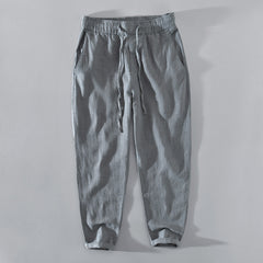 Summer cotton linen ankle pants, elastic waist summer pants