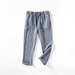Men's linen pants, elasticated waist linen pants, full length linen pants straight legged