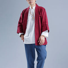 Cotton linen kimono,Vintage Japanese Kimono,Loose Casual Cotton and Linen Shirt,Summer Kimono 20240725