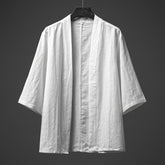 Men's summer kimono, vintage Japanese cotton linen kimono, Chinese casual cotton linen shirt 20240725
