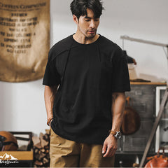 Summer solid color cotton short-sleeved T-shirt, retro loose casual short-sleeved T-shirt 20240804