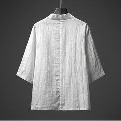 Men's summer kimono, vintage Japanese cotton linen kimono, Chinese casual cotton linen shirt 20240725