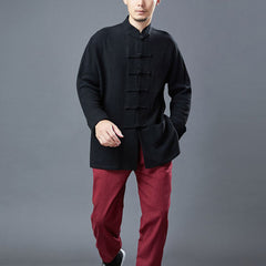 Standing collar loose linen jacket, frog button casual kung fu jacket