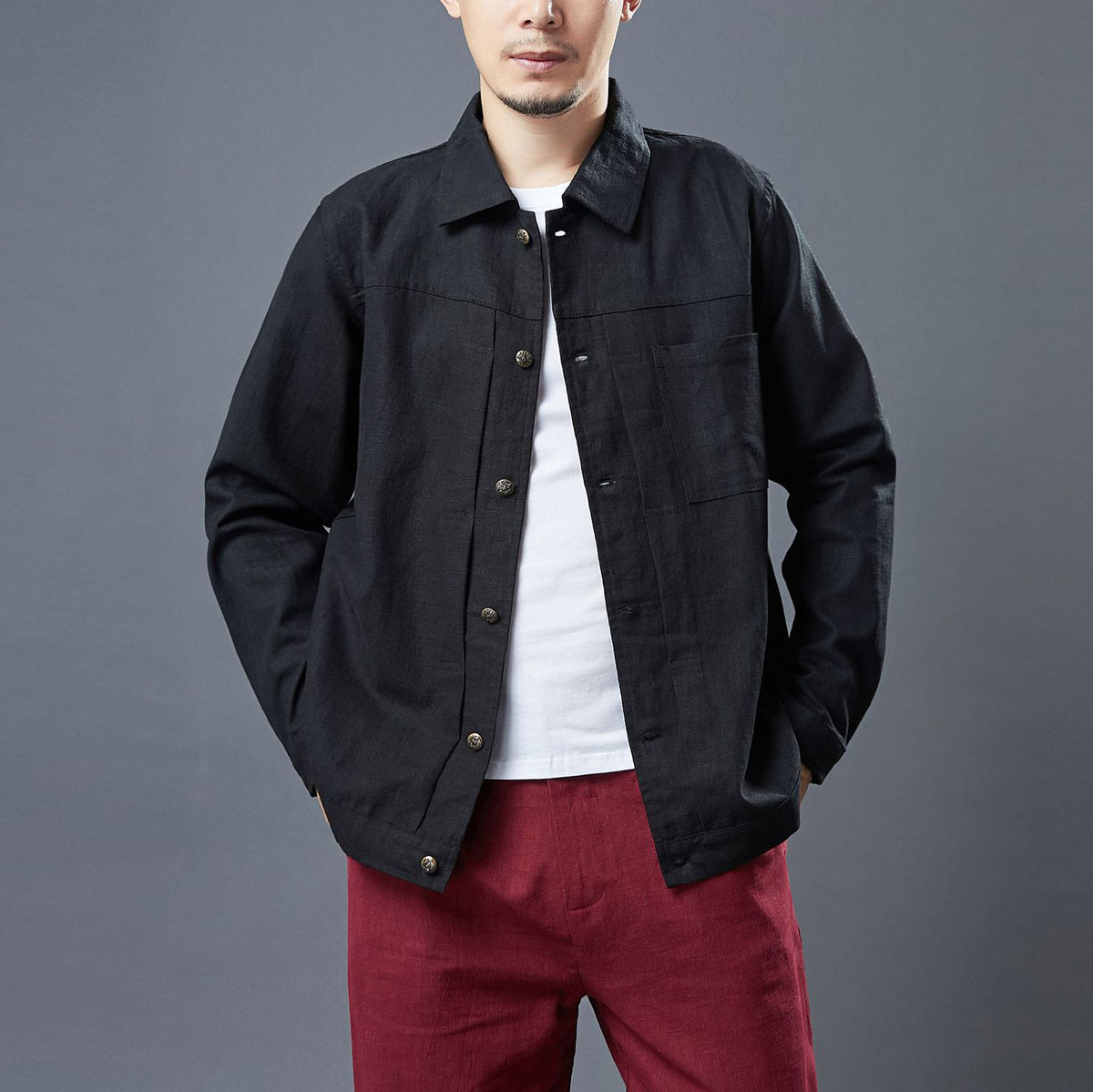 Cotton Linen Casual Jacket, Men's Long Sleeve Jacket