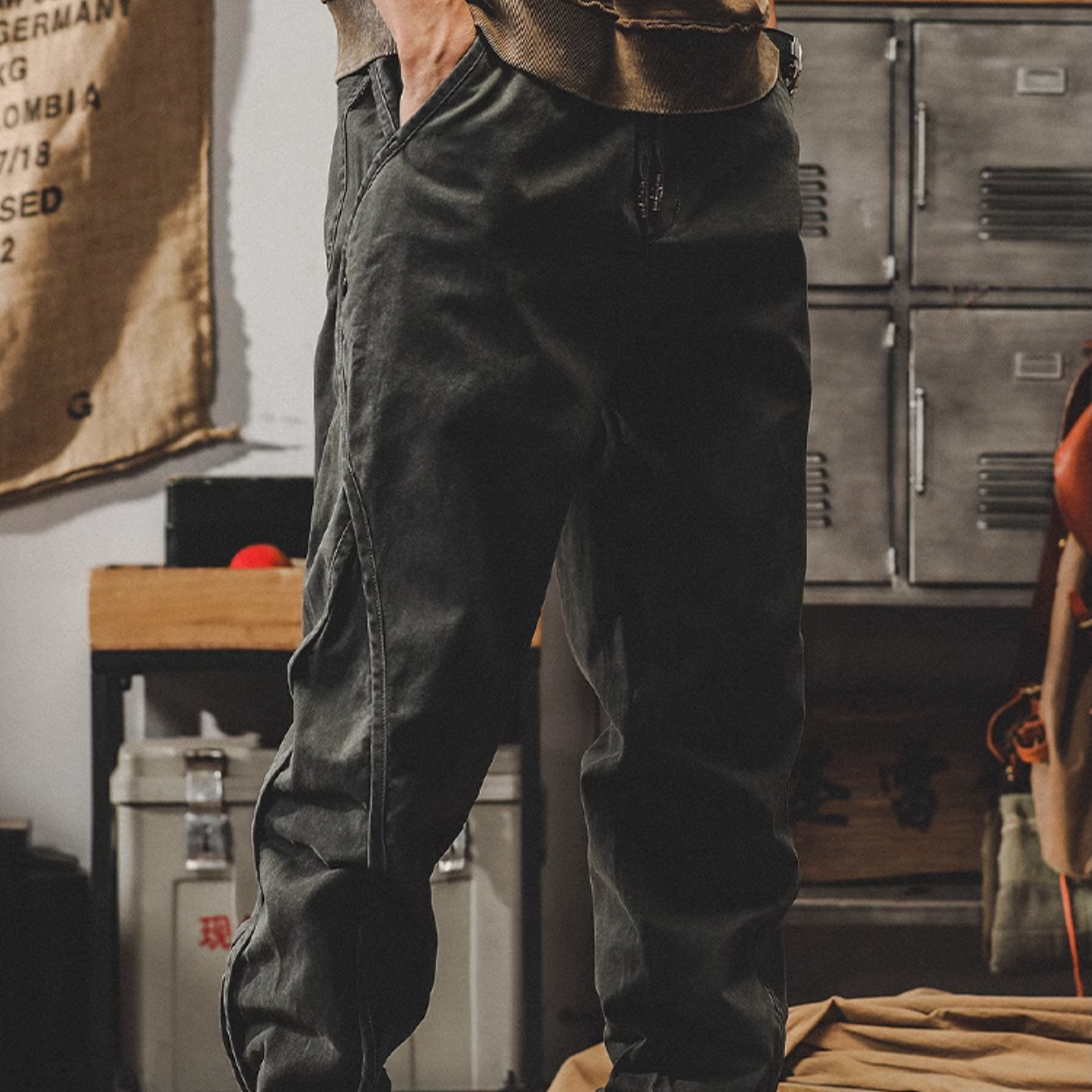 Cotton Casual Cargo Pants, Men's Casual Elastic Waist Cotton Workwear Ankle Pants