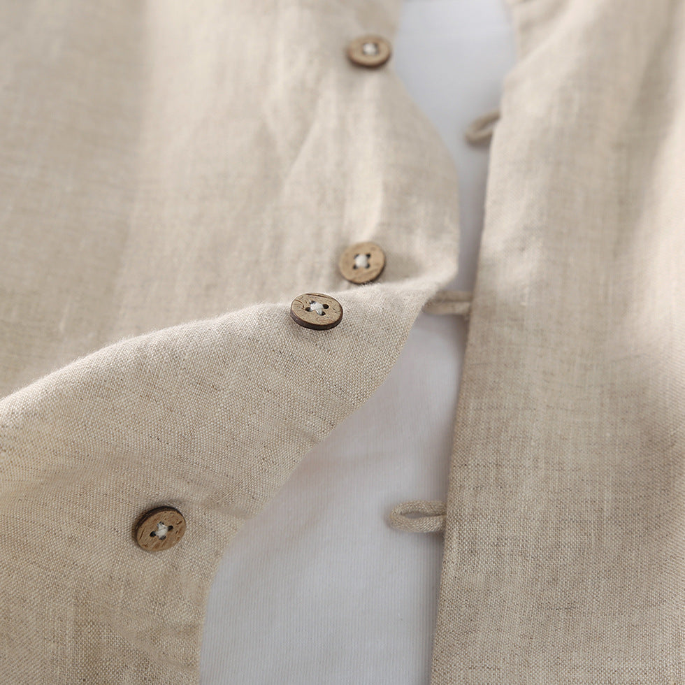 Summer stand-up collar linen shirt, men's 100% linen shirt