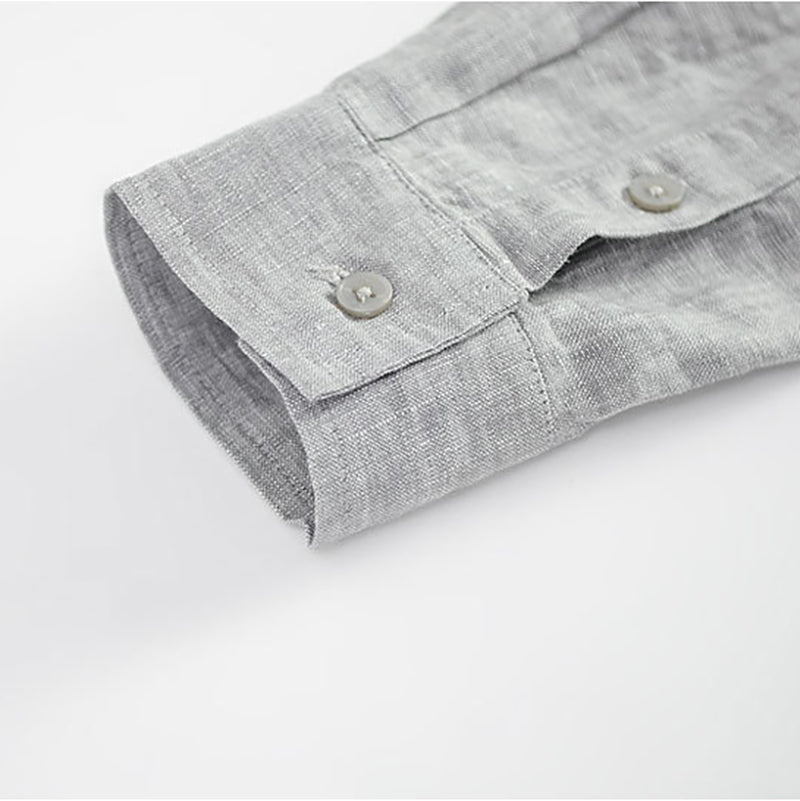 Men's long sleeve stand-up collar linen shirt, 100% linen shirt