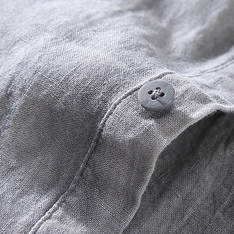 Standing collar linen shirt, summer short sleeve 100% linen shirt