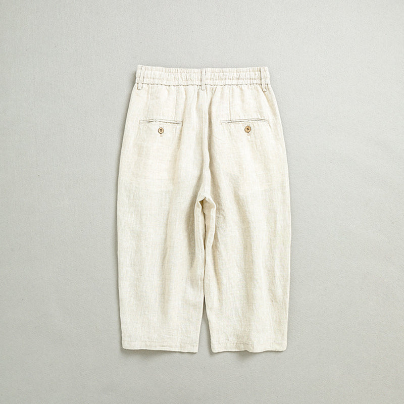 Summer men's loose linen shorts, casual elastic waist linen shorts