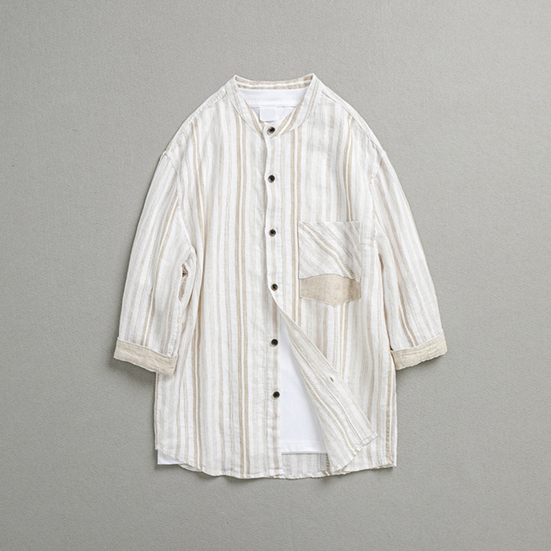 Summer half-sleeve linen shirt, men's vintage loose casual shirt