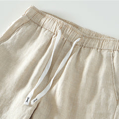 Men's summer linen ankle pants, loose casual elastic waist tie linen pants