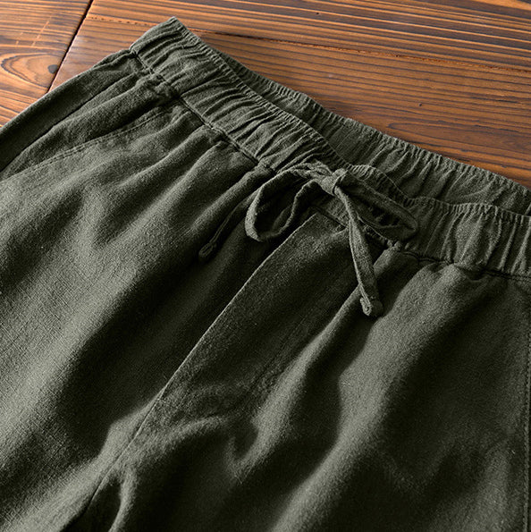 Men's Summer Cotton Linen Pants, Elastic Waist Loose Casual Cotton Linen Ankle Pants