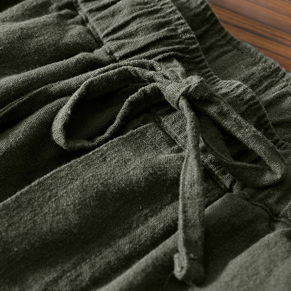 Men's Summer Cotton Linen Pants, Elastic Waist Loose Casual Cotton Linen Ankle Pants