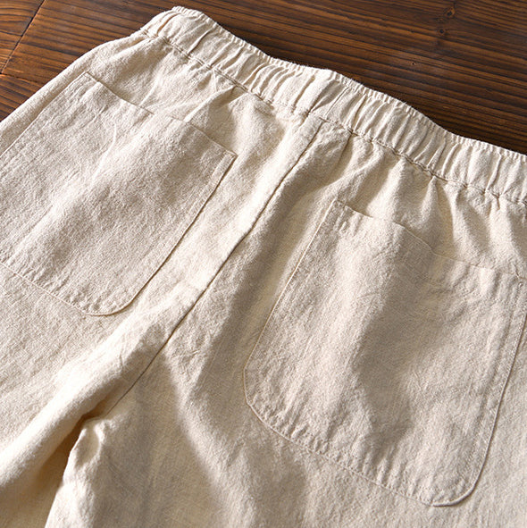 Men's Summer Cotton Linen Pants, Elastic Waist Loose Casual Cotton Linen Ankle Pants