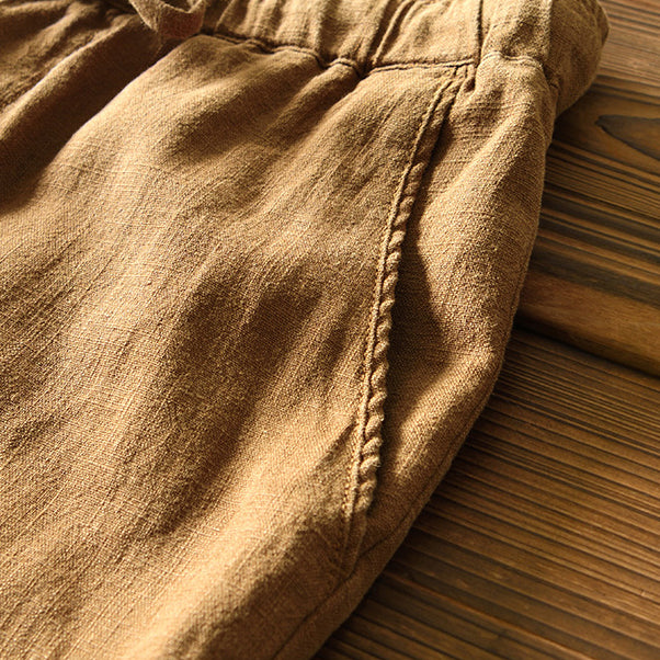 Men's Summer Cotton Linen Pants, Elastic Waist Loose Casual Cotton Linen Ankle Pants