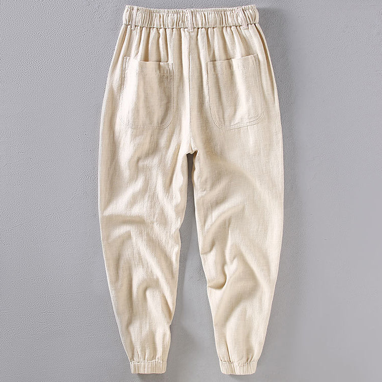 Summer cotton linen tapered pants, men's loose cotton linen ankle pants