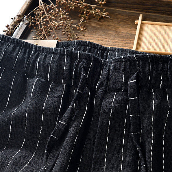 Summer cotton linen striped shorts, loose  casual summer striped shorts