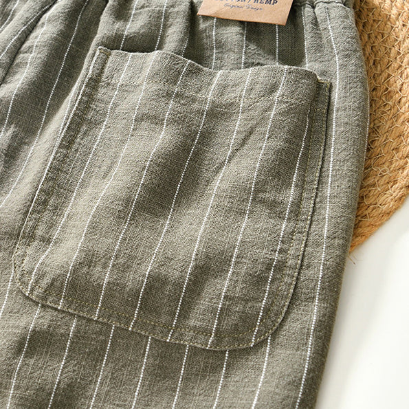 Summer cotton linen striped shorts, loose  casual summer striped shorts