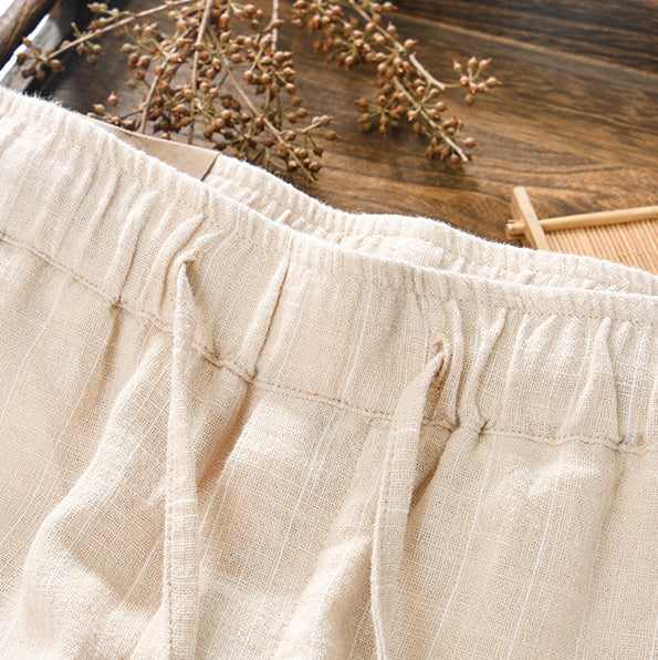 Summer cotton linen striped shorts, loose  casual summer striped shorts