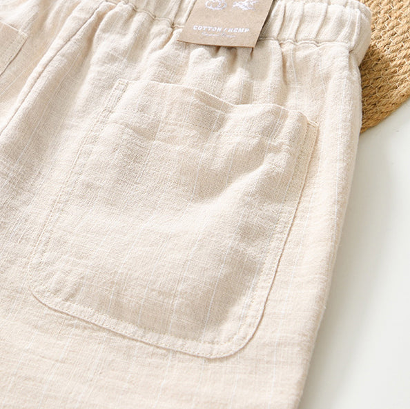 Summer cotton linen striped shorts, loose  casual summer striped shorts