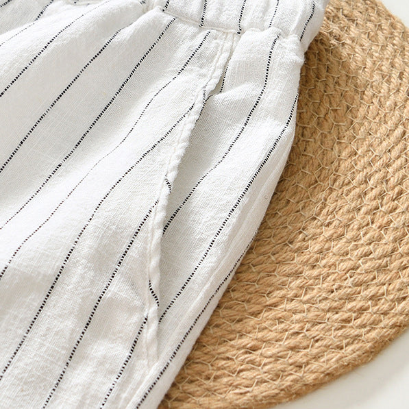 Summer cotton linen striped shorts, loose  casual summer striped shorts