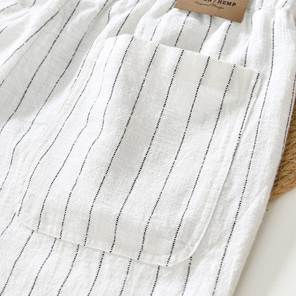 Summer cotton linen striped shorts, loose  casual summer striped shorts