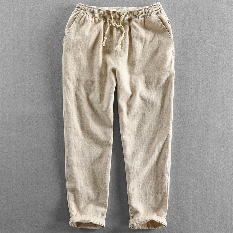 Summer elastic waist cotton linen pants, loose casual linen pants