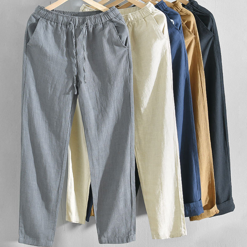 Elastic waist summer pants, cotton linen ankle pants,