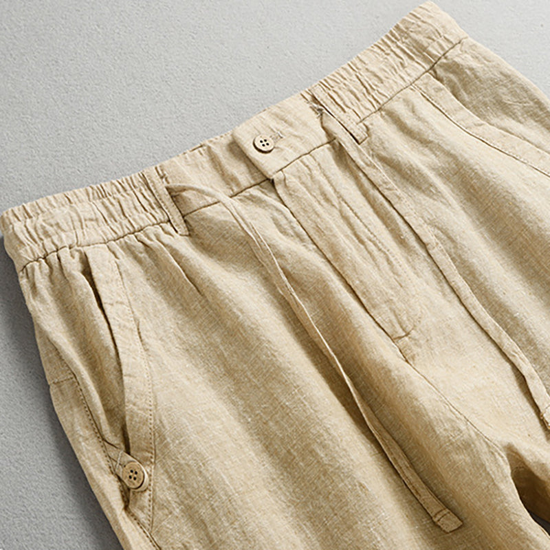 Summer loose linen ankle pants, elastic waist linen pants