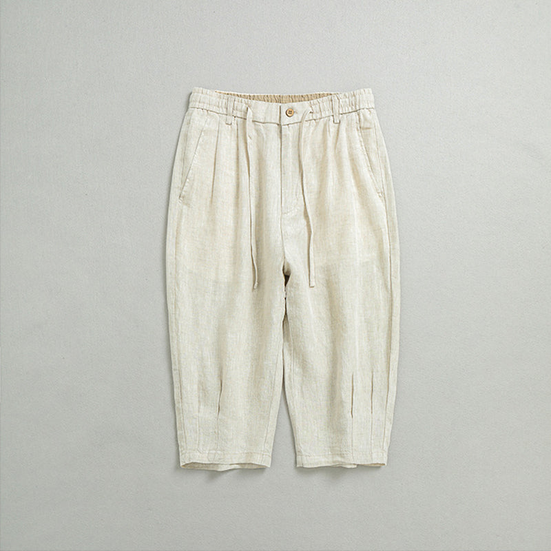 Summer men's loose linen shorts, casual elastic waist linen shorts