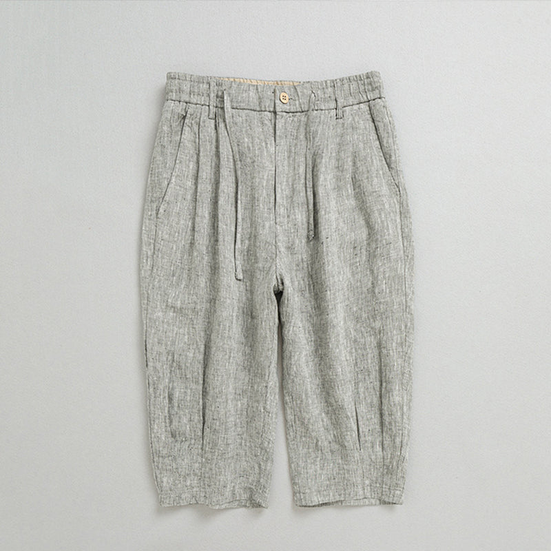 Summer men's loose linen shorts, casual elastic waist linen shorts