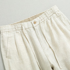 Summer men's loose linen shorts, casual elastic waist linen shorts