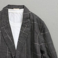 Plaid Linen Suit Jacket, Vintage Chinese Casual Cotton and Linen Suit Jacket