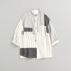 Men's patchwork linen shirt, casual loose oversize linen shirt, summer 100% linen shirt