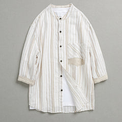 Summer half-sleeve linen shirt, men's vintage loose casual shirt