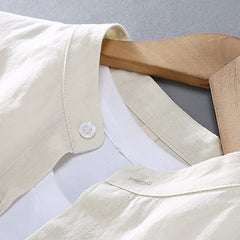 Standing collar long sleeve linen shirt, 5 colours 100% linen shirt, Chinese men's summer shirt