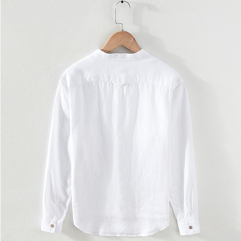 Summer linen long sleeve shirt, summer vintage concealed button 100% linen shirt