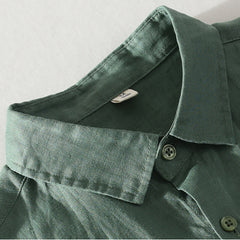 Men's summer short-sleeved linen shirt, stand-up collar loose 100% linen shirt