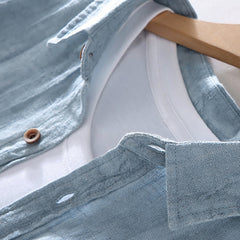 Pleated Short Sleeve Linen Shirt, Vintage Loose Summer Shirt