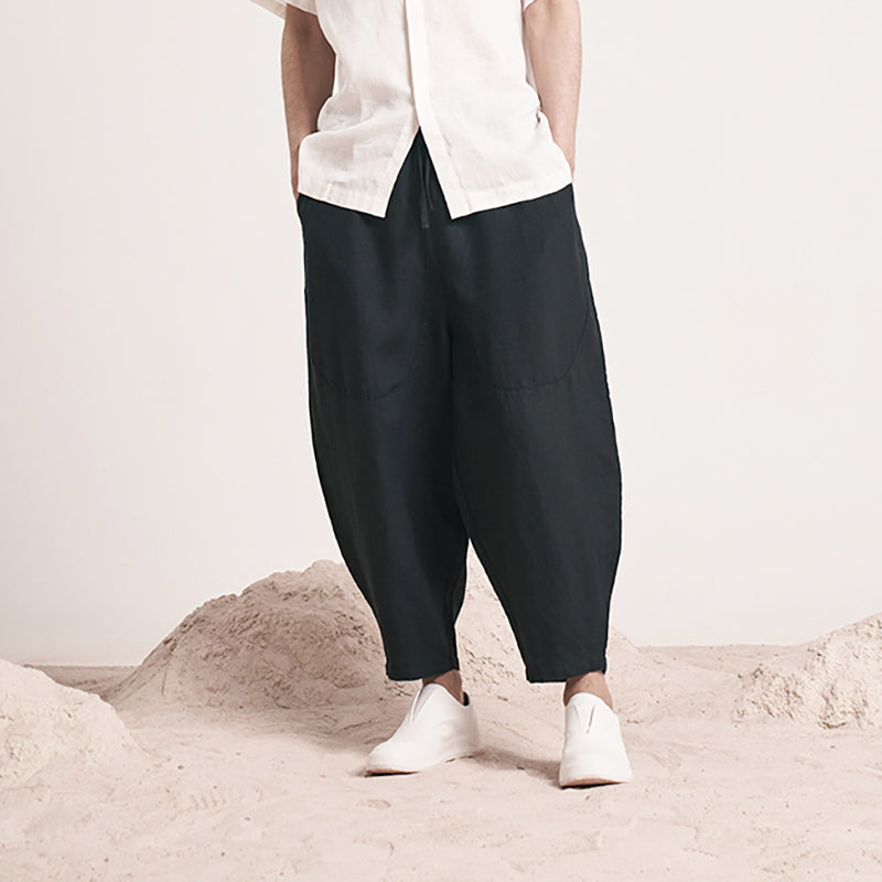 Men's linen harem pants, vintage loose linen ankle pants