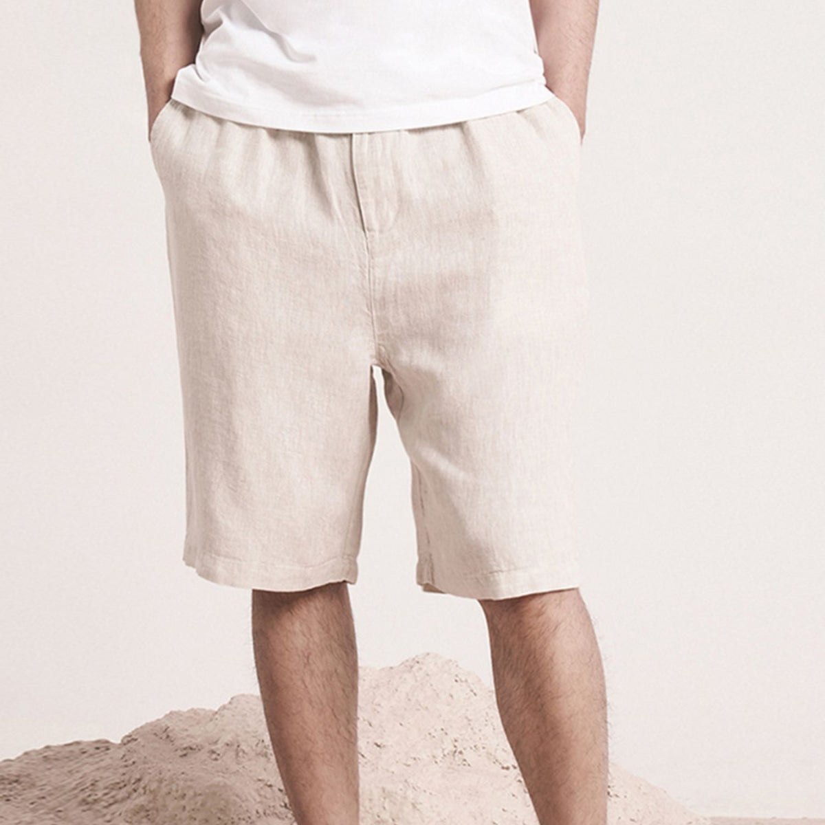 Men's linen shorts, elasticated waist linen shorts