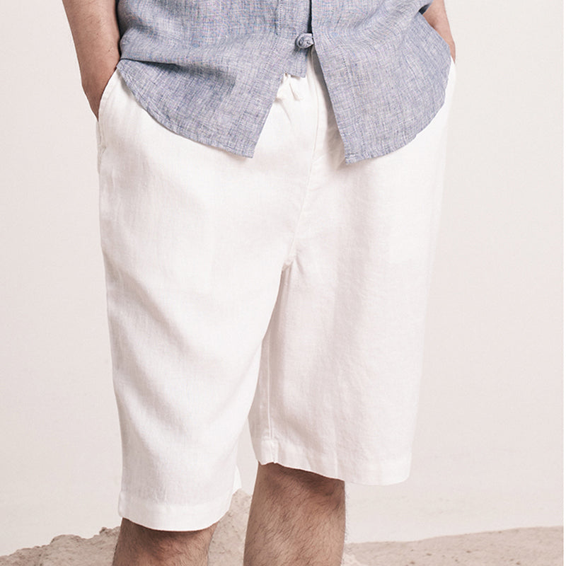 Men's linen shorts, elasticated waist linen shorts