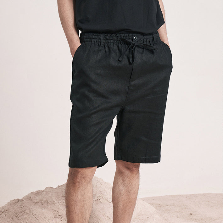 Men's linen shorts, elasticated waist linen shorts