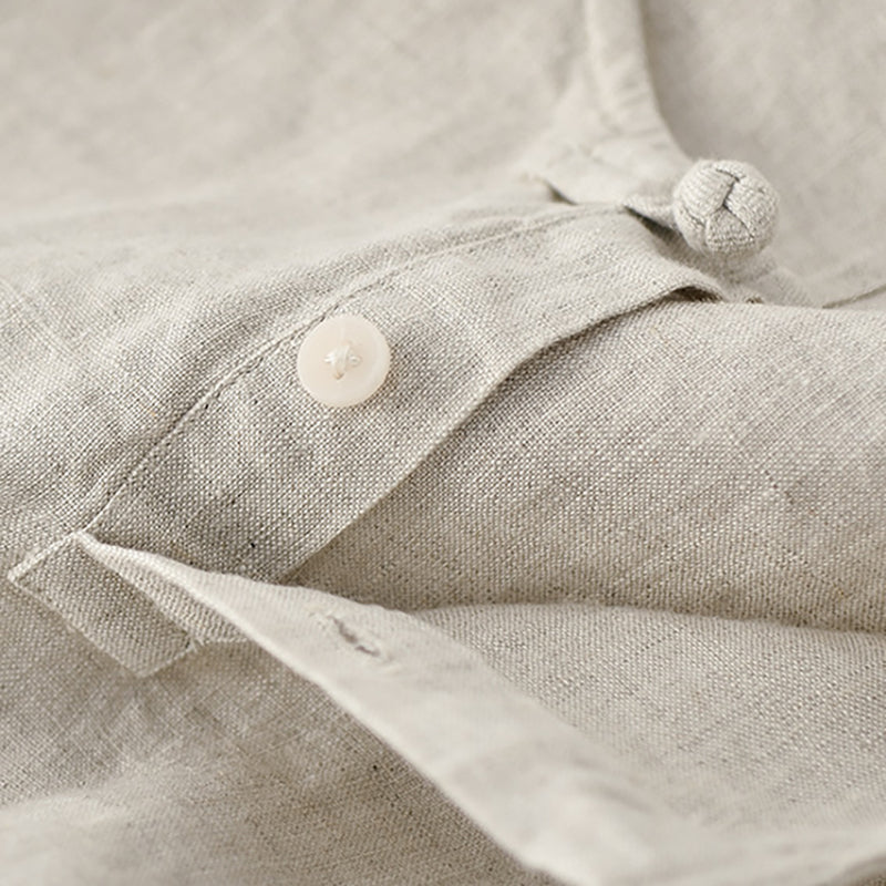 Frog Button Linen Shirt,Summer Loose Casual Summer Shirt,Short Sleeve Boat Neck Shirt