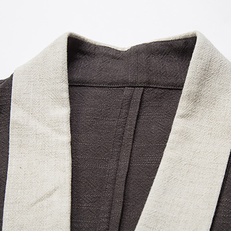 Men's Cotton Linen Kimono, Vintage Chinese Linen Jacket